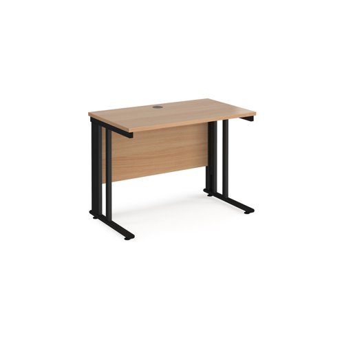 Office Desk 1000mm Rectangular Desk With Cable Managed Leg Beech Tops With Black Frames 600mm Depth Maestro 25