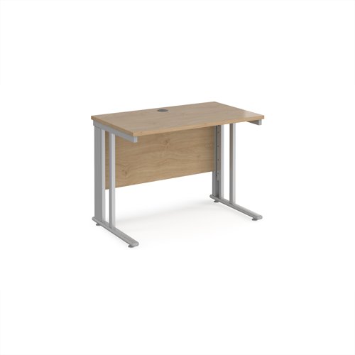 Maestro 25 straight desk 1000mm x 600mm - silver cable managed leg frame, Kendal Oak top