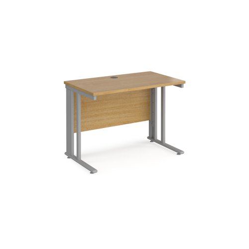 Maestro 25 straight desk 1000mm x 600mm - silver cable managed leg frame, oak top