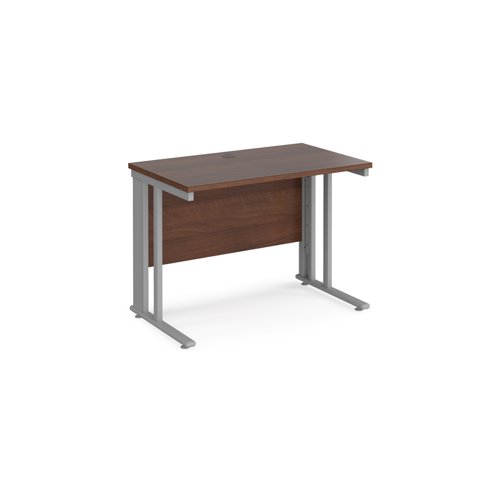 Maestro 25 straight desk 1000mm x 600mm - silver cable managed leg frame, walnut top
