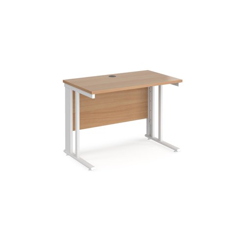 Maestro 25 straight desk 1000mm x 600mm - white cable managed leg frame, beech top