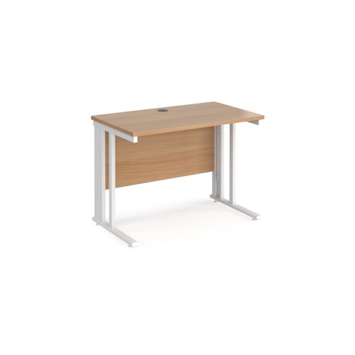 Office Desk 1000mm Rectangular Desk With Cable Managed Leg Beech Tops With White Frames 600mm Depth Maestro 25