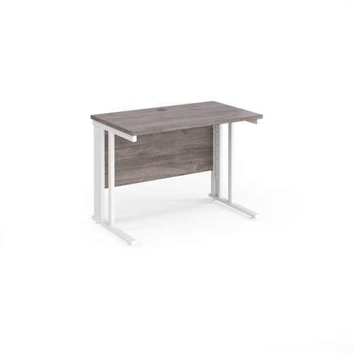 Maestro 25 straight desk 1000mm x 600mm - white cable managed leg frame, grey oak top