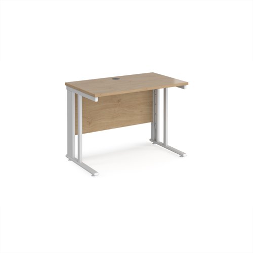 Maestro 25 straight desk 1000mm x 600mm - white cable managed leg frame, Kendal Oak top