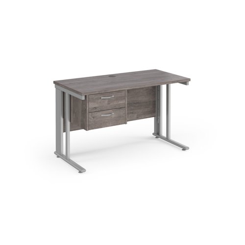 Maestro 25 Straight Desk 1200mm X 600mm With 2 Drawer Pedestal Silver Cable Managed Leg Frame Leg Grey Oak Top
