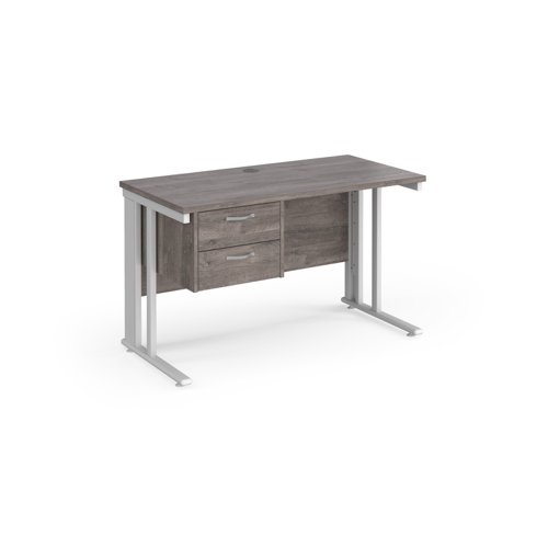 Maestro 25 Straight Desk 1200mm X 600mm With 2 Drawer Pedestal White Cable Managed Leg Frame Leg Grey Oak Top