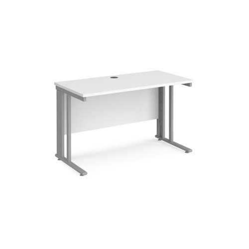 Office Desk 1200mm Rectangular Desk With Cable Managed Leg White Tops With Silver Frames 600mm Depth Maestro 25