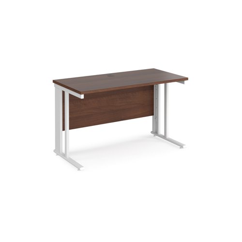 Maestro 25 straight desk 1200mm x 600mm - white cable managed leg frame, walnut top