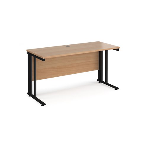 Maestro 25 straight desk 1400mm x 600mm - black cable managed leg frame, beech top