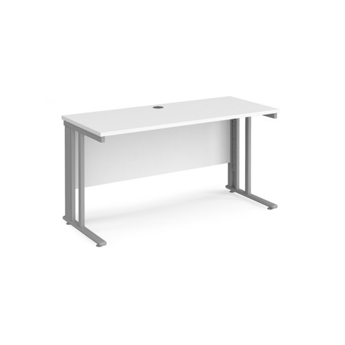 Maestro 25 straight desk 1400mm x 600mm - silver cable managed leg frame, white top