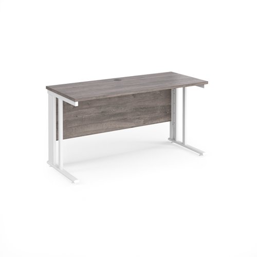 Maestro 25 straight desk 1400mm x 600mm - white cable managed leg frame, grey oak top