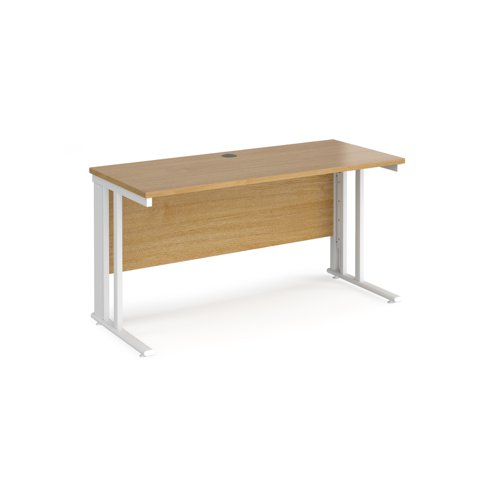 Office Desk 1400mm Rectangular Desk With Cable Managed Leg Oak Tops With White Frames 600mm Depth Maestro 25