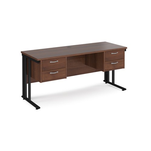 Office Desk Rectangular Desk 1600mm With Double Pedestal Walnut Top With Black Frame 600mm Depth Maestro 25 Mcm616p22kw