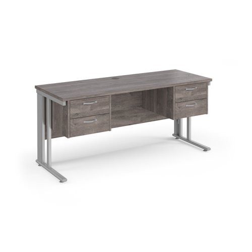 Maestro 25 straight desk 1600mm x 600mm with two x 2 drawer pedestals - silver cable managed leg frame leg, grey oak top