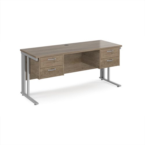 Maestro 25 straight desk 1600mm x 600mm with two x 2 drawer pedestals - silver cable managed leg frame leg, nebraska oak top