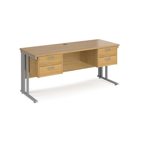 Office Desk Rectangular Desk 1600mm With Double Pedestal Oak Top With Silver Frame 600mm Depth Maestro 25 Mcm616p22so