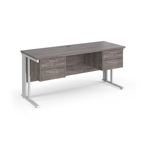 Maestro 25 Straight Desk 1600mm X 600mm With Two X 2 Drawer Pedestals White Cable Managed Leg Frame Leg Grey Oak Top