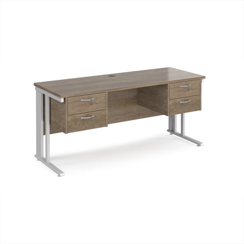 Maestro 25 straight desk 1600mm x 600mm with two x 2 drawer pedestals - white cable managed leg frame leg, nebraska oak top