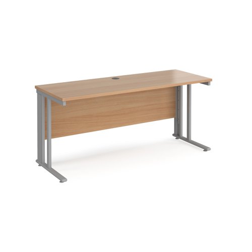 Maestro 25 straight desk 1600mm x 600mm - silver cable managed leg frame, beech top