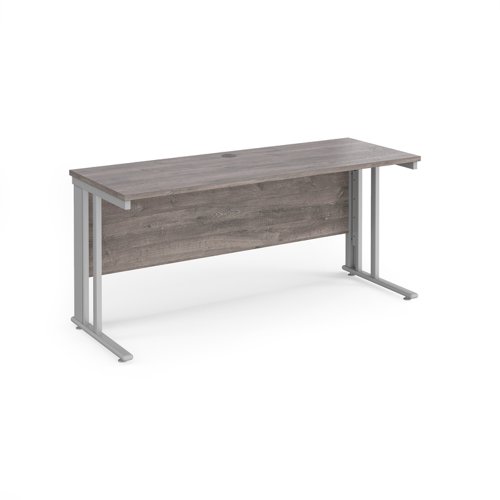 Maestro 25 Straight Desk 1600mm X 600mm Silver Cable Managed Leg Frame Grey Oak Top