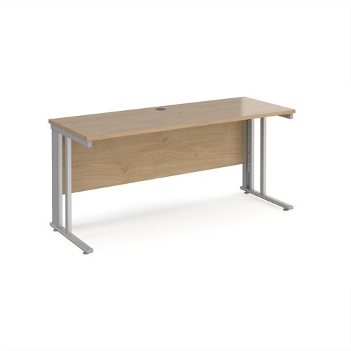 Maestro 25 straight desk 1600mm x 600mm - silver cable managed leg frame, Kendal Oak top
