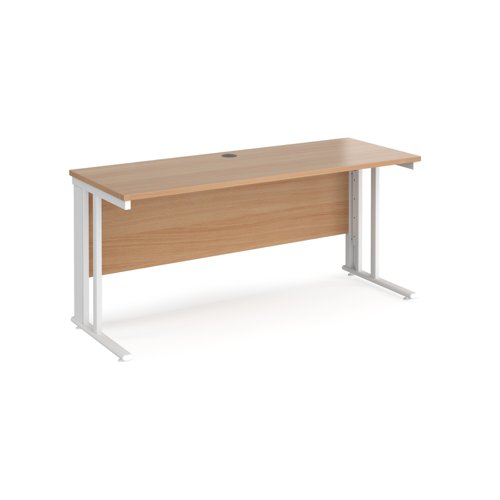 Office Desk 1600mm Rectangular Desk With Cable Managed Leg Beech Tops With White Frames 600mm Depth Maestro 25