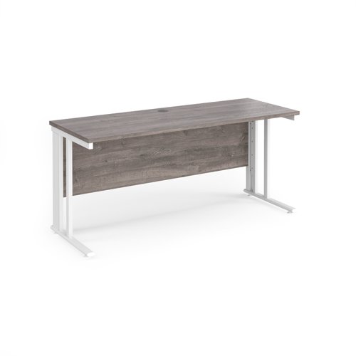 Maestro 25 straight desk 1600mm x 600mm - white cable managed leg frame, grey oak top