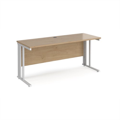 Maestro 25 straight desk 1600mm x 600mm - white cable managed leg frame, Kendal Oak top