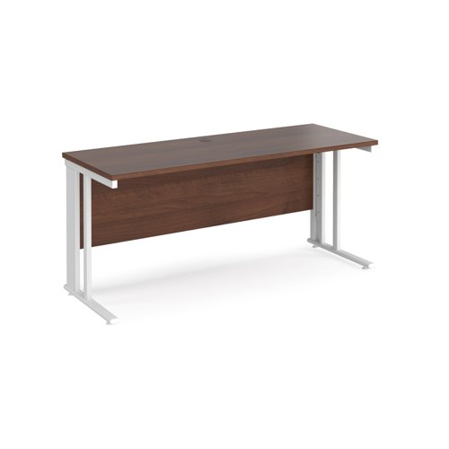 Office Desk 1600mm Rectangular Desk With Cable Managed Leg Walnut Tops With White Frames 600mm Depth Maestro 25