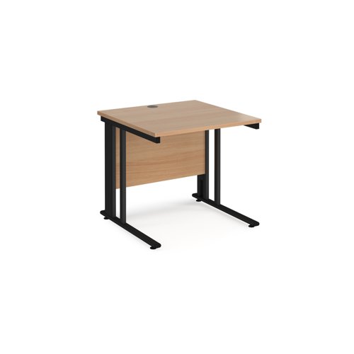 Office Desk 800mm Rectangular Desk With Cable Managed Leg Beech Tops With Black Frames 800mm Depth Maestro 25