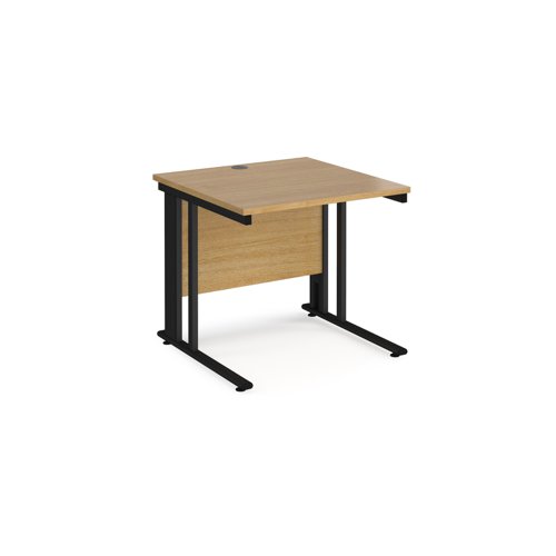 Office Desk 800mm Rectangular Desk With Cable Managed Leg Oak Tops With Black Frames 800mm Depth Maestro 25