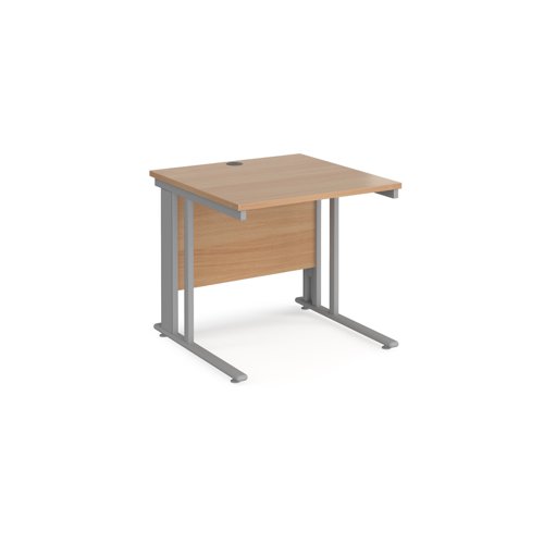 Office Desk 800mm Rectangular Desk With Cable Managed Leg Beech Tops With Silver Frames 800mm Depth Maestro 25