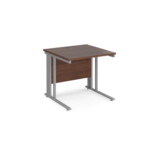 Maestro 25 straight desk 800mm x 800mm - silver cable managed leg frame, walnut top