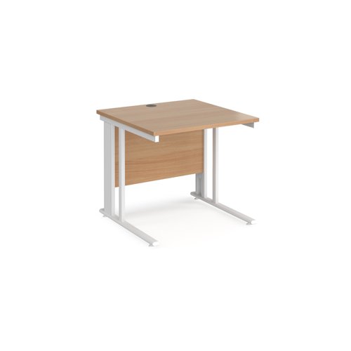 Office Desk 800mm Rectangular Desk With Cable Managed Leg Beech Tops With White Frames 800mm Depth Maestro 25