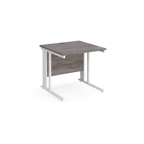 Maestro 25 straight desk 800mm x 800mm - white cable managed leg frame, grey oak top