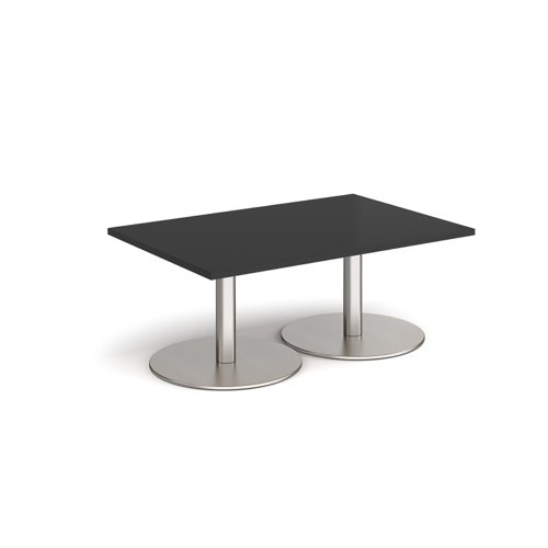 Monza rectangular coffee table with flat round brushed steel bases 1200mm x 800mm - Black