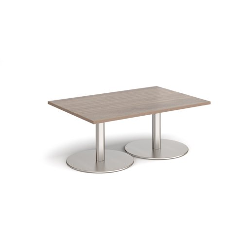 Monza rectangular coffee table with flat round brushed steel bases 1200mm x 800mm - barcelona walnut MCR1200-BS-BW Buy online at Office 5Star or contact us Tel 01594 810081 for assistance