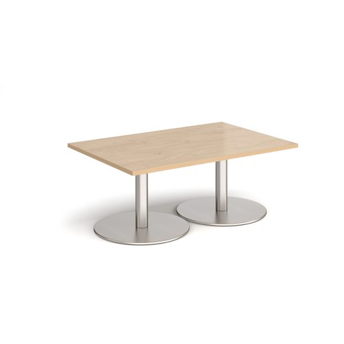 Monza rectangular coffee table with flat round brushed steel bases 1200mm x 800mm - kendal oak MCR1200-BS-KO Buy online at Office 5Star or contact us Tel 01594 810081 for assistance