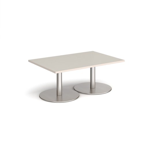 Monza rectangular coffee table with flat round brushed steel bases 1200mm x 800mm - Light Grey