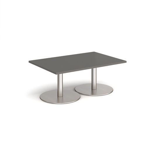 Monza rectangular coffee table with flat round brushed steel bases 1200mm x 800mm - Onyx Grey