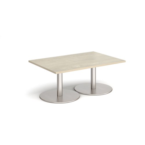 Monza rectangular coffee table with flat round brushed steel bases 1200mm x 800mm - made to order
