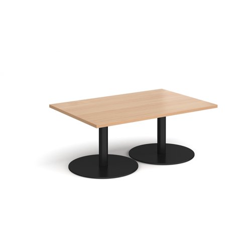 Monza rectangular coffee table with flat round black bases 1200mm x 800mm - beech