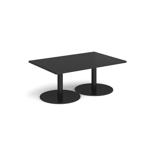 Monza rectangular coffee table with flat round black bases 1200mm x 800mm - Black