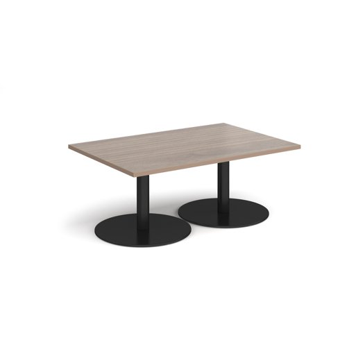 Monza rectangular coffee table with flat round black bases 1200mm x 800mm - barcelona walnut MCR1200-K-BW Buy online at Office 5Star or contact us Tel 01594 810081 for assistance
