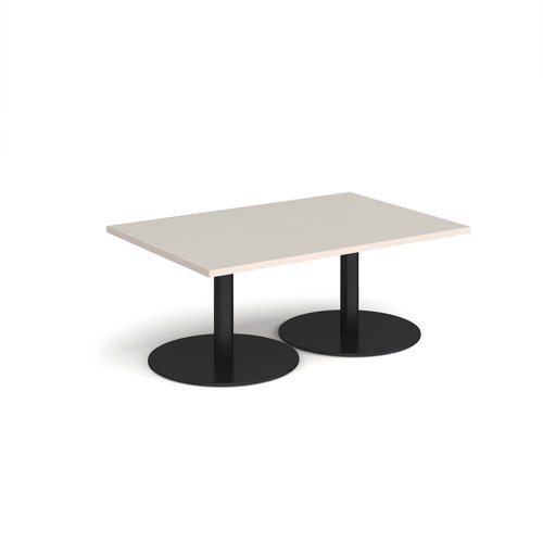 Monza rectangular coffee table with flat round black bases 1200mm x 800mm - Light Grey