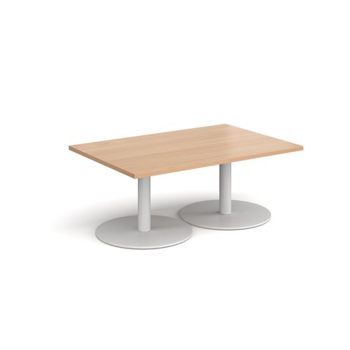 Monza rectangular coffee table with flat round white bases 1200mm x 800mm - beech MCR1200-WH-B Buy online at Office 5Star or contact us Tel 01594 810081 for assistance