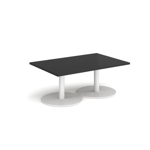 Monza rectangular coffee table with flat round white bases 1200mm x 800mm - Black