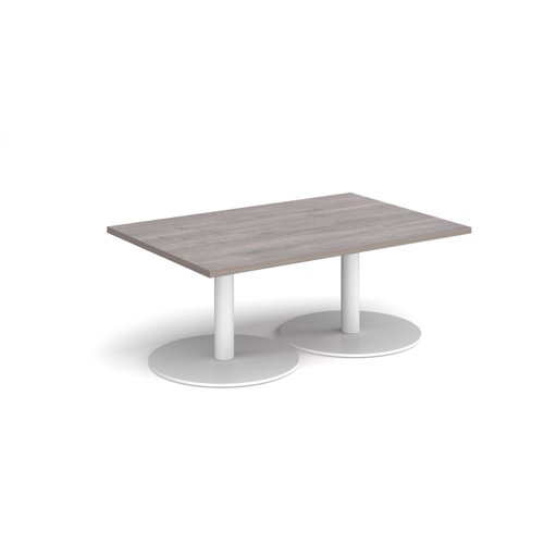 Monza rectangular coffee table with flat round white bases 1200mm x 800mm - grey oak MCR1200-WH-GO Buy online at Office 5Star or contact us Tel 01594 810081 for assistance