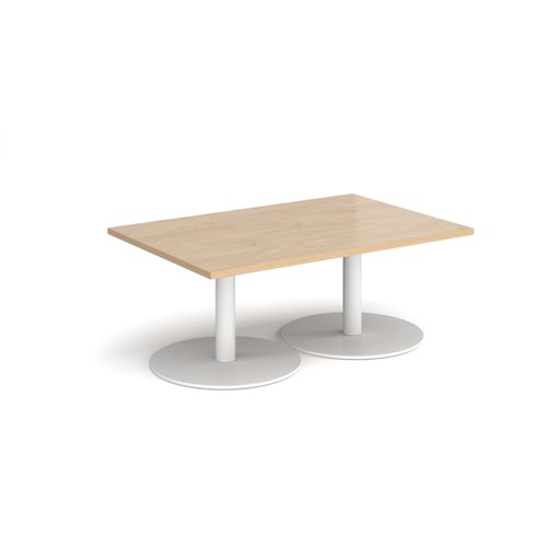 Monza rectangular coffee table with flat round white bases 1200mm x 800mm - kendal oak MCR1200-WH-KO Buy online at Office 5Star or contact us Tel 01594 810081 for assistance