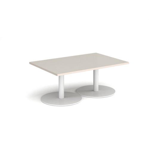 Monza rectangular coffee table with flat round white bases 1200mm x 800mm - Light Grey